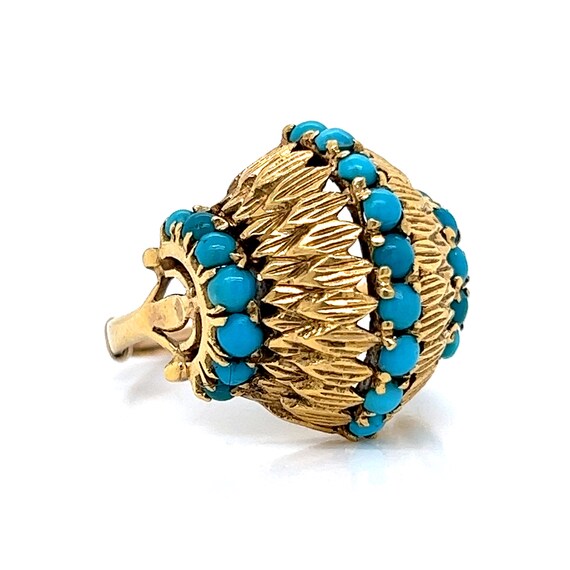 Mid-Century Turquoise Dome Cocktail Ring in 14k Y… - image 5