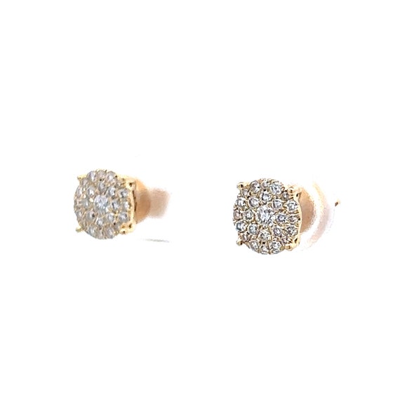 Small Pave Diamond Disk Earrings in 14k Yellow Go… - image 2