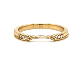 Slightly Curved Diamond Wedding Band in 14k Yellow Gold