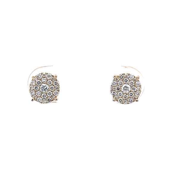 Small Pave Diamond Disk Earrings in 14k Yellow Go… - image 1