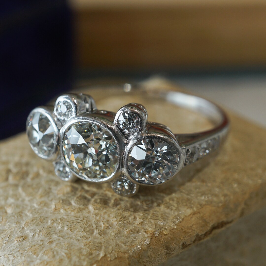 Bezel Set Art Deco Diamond Cocktail Ring in Platinum - Etsy