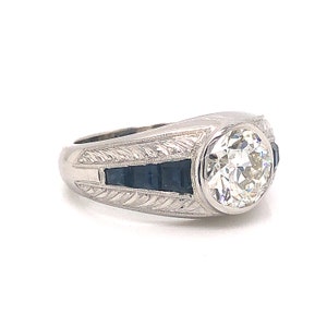 Bezel Set Diamond & Sapphire Engagement Ring in Platinum image 4