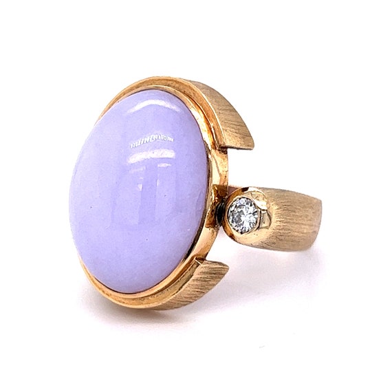 Cabochon Lavender Jadeite & Diamond Cocktail Ring… - image 2