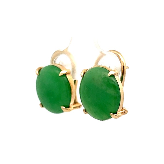 Cabochon Jadeite Stud Earrings in 14k Yellow Gold - image 2