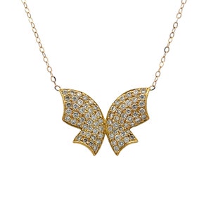 Pave Diamond Butterfly Pendant Necklace in 18k Yellow Gold