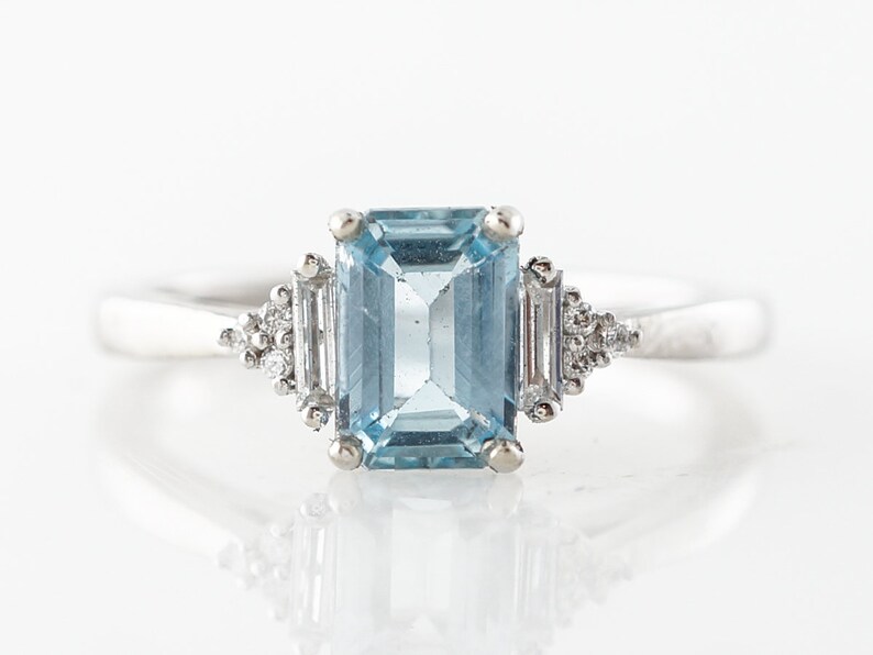 Emerald Cut Aquamarine W/ Diamond Accents in White Gold - Etsy