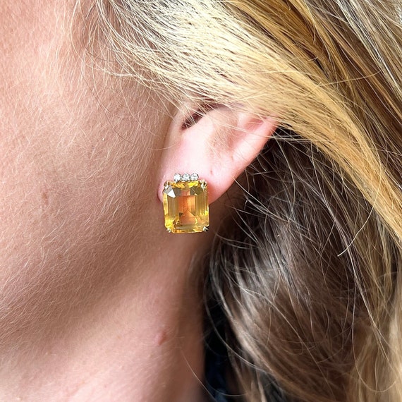 Mid-Century Citrine Stud Earrings in 14k Yellow G… - image 1
