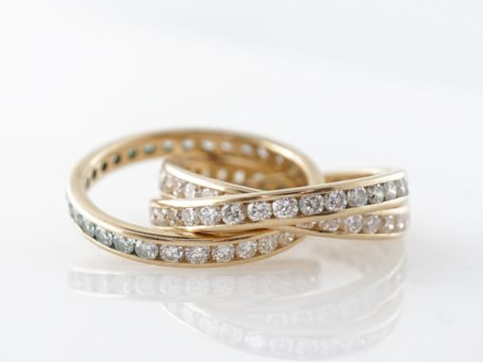 Diamond Eternity Trinity Ring in 14k Yellow Gold Etsy