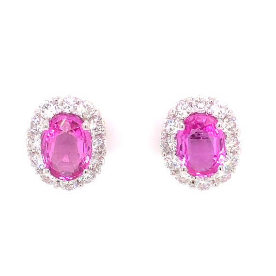 3.60 Oval Cut Pink Sapphire & Diamond Earrings in… - image 7