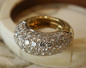 Rounded Pave Diamond Cocktail Ring 18k Yellow & White Gold