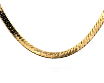 Wide Unisex 18" Herringbone Chain Necklace in 14k Yellow Gold