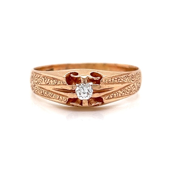 Victorian Engraved Single Diamond Ring in 14k Ros… - image 1