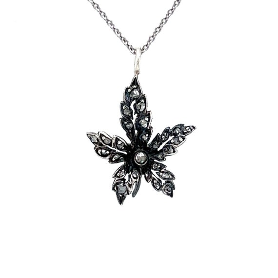 Georgian Diamond Leaf Pendant Necklace in Silver … - image 2