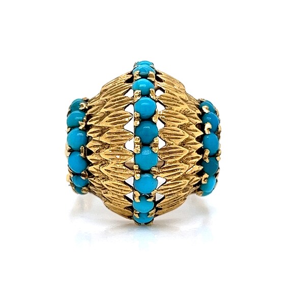 Mid-Century Turquoise Dome Cocktail Ring in 14k Y… - image 4