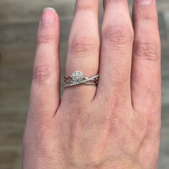 Asymmetrical Diamond Cluster Stacking Ring in 14k… - image 2