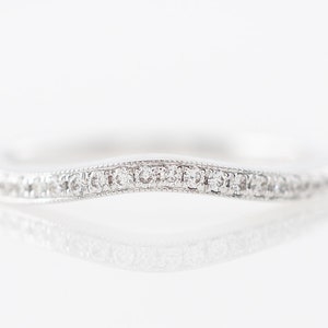 Milgrain Contoured Diamond Wedding Band in White Gold