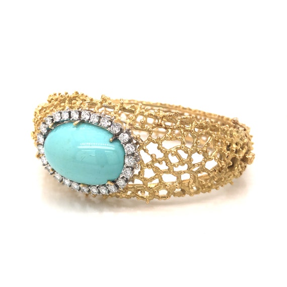Organic Turquoise & Diamond Bracelet in 18k Yello… - image 3