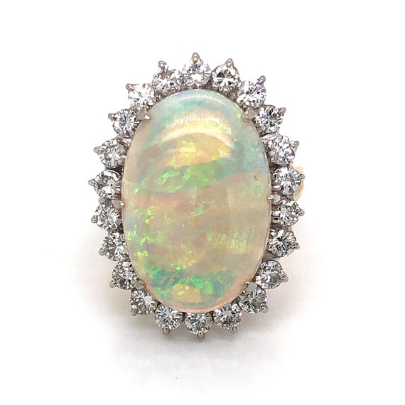 Vintage Opal & Diamond Cocktail Ring in 14k Gold - image 4