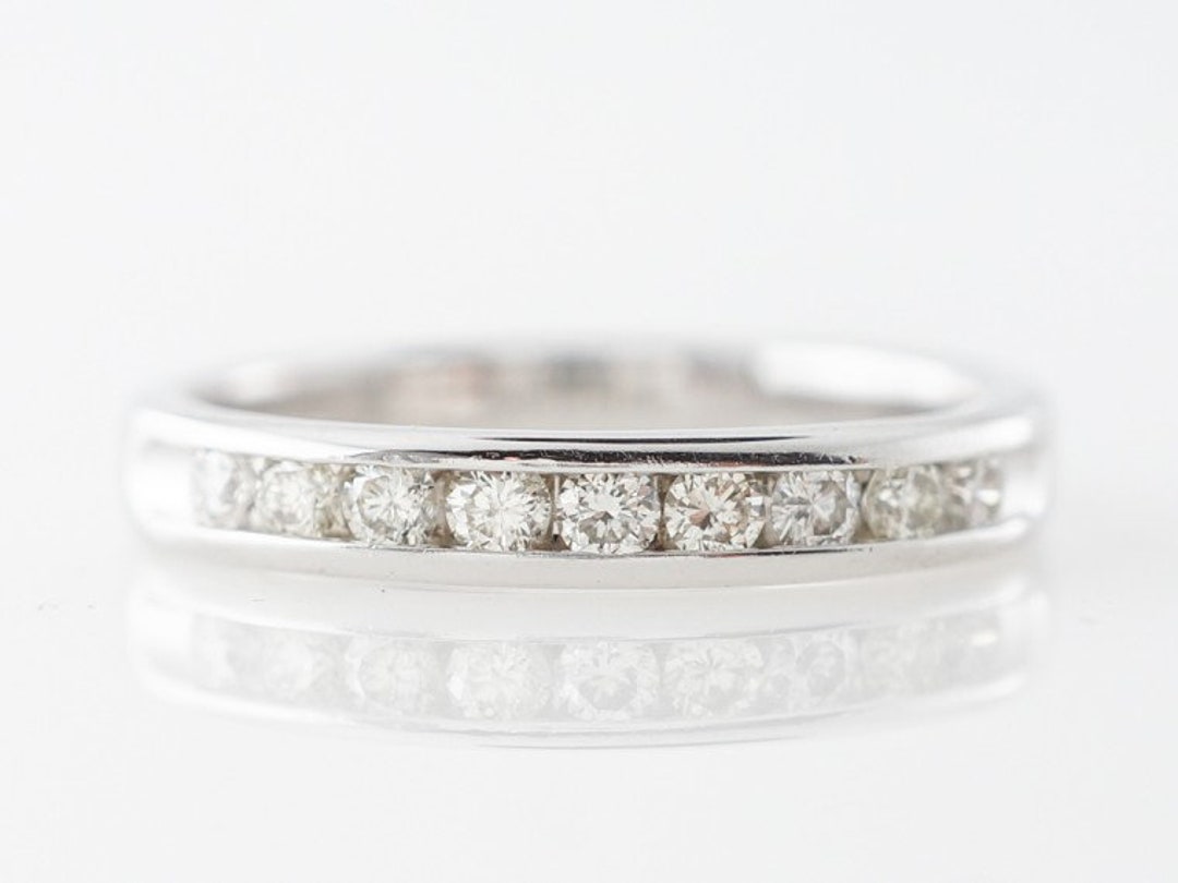 Channel Set Diamond Wedding Band in 14k White Gold - Etsy