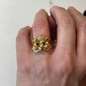 Diamond & Ruby Eyed Owl Cocktail Ring in 18k Yellow Gold image 2