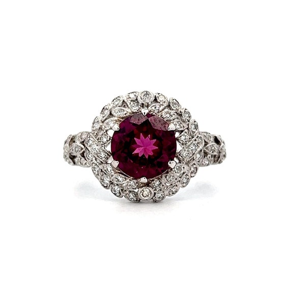 Vintage Garnet & Diamond Cocktail Ring in White Go