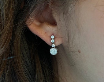 Modern Diamond Cluster Drop Earrings in 18k White Gold