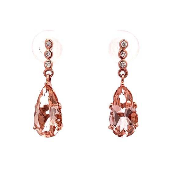 Pear Cut Morganite & Diamond Earrings in 14k Rose… - image 2