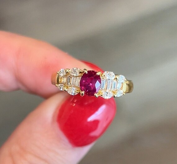 Ruby & Diamond Cluster Right Hand Ring in 18k Yel… - image 4