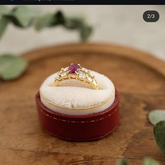 Ruby & Diamond Cluster Right Hand Ring in 18k Yel… - image 2