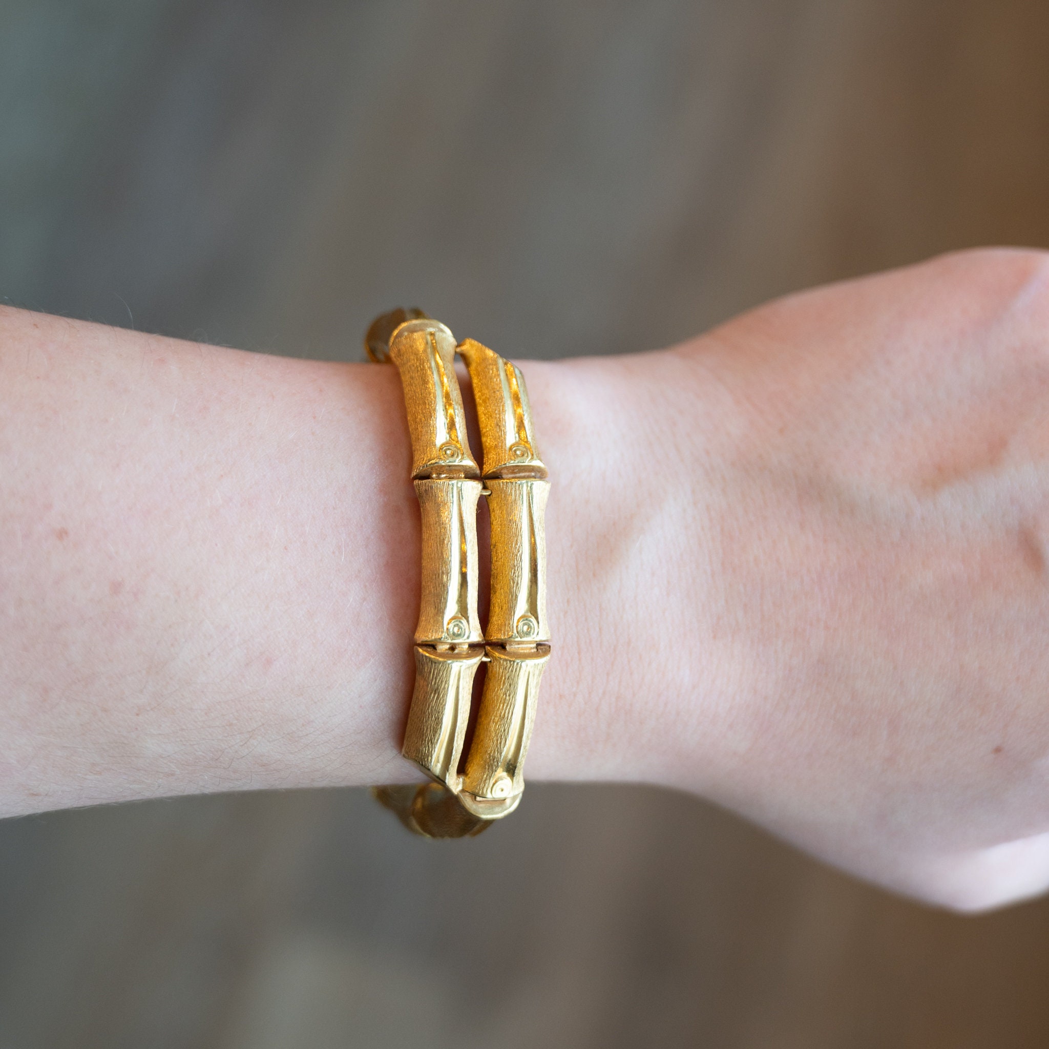 Bamboo Style Bangle Bracelet in 18k Yellow Gold - Etsy