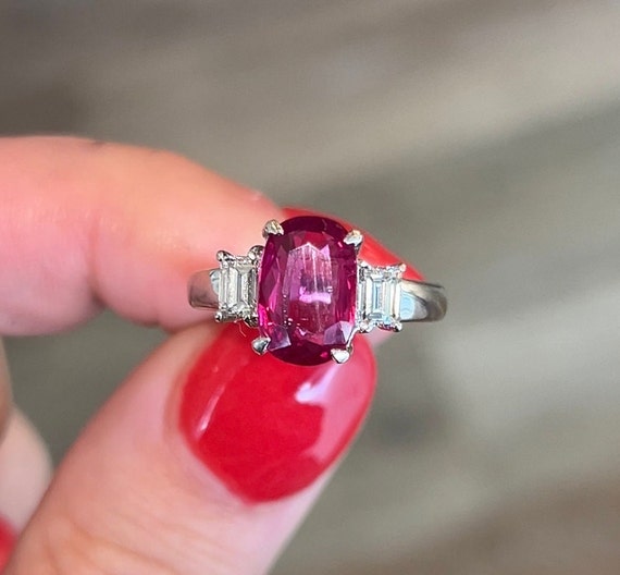 2.78 Oval Cut Ruby & Diamond Accent Engagement Ri… - image 1