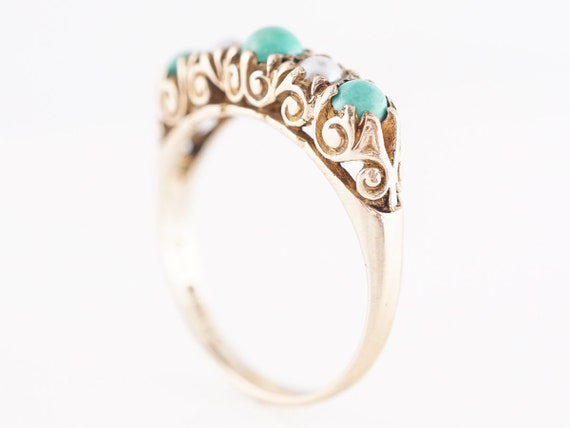 Victorian Turquoise and Pearl Ring in 9k Yellow G… - image 8