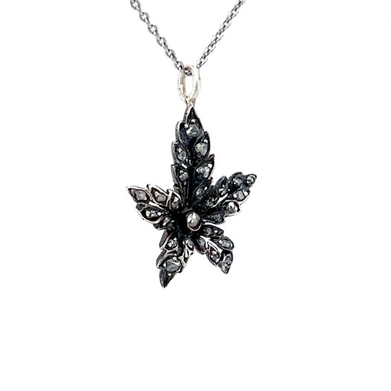 Georgian Diamond Leaf Pendant Necklace in Silver … - image 4