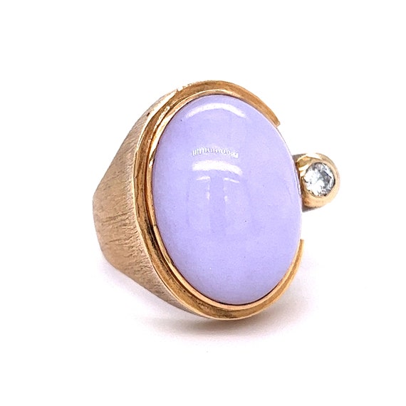 Cabochon Lavender Jadeite & Diamond Cocktail Ring… - image 3