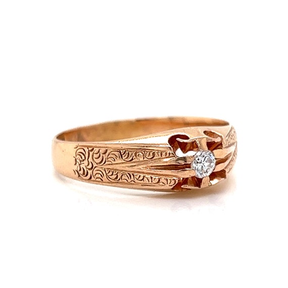 Victorian Engraved Single Diamond Ring in 14k Ros… - image 4