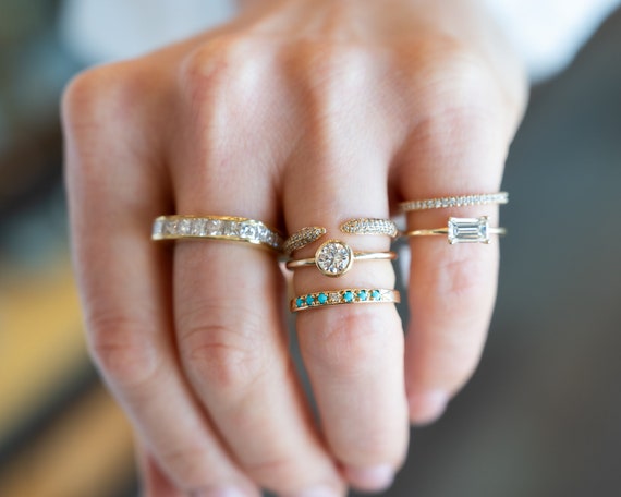 Princess Cut Square Eternity Stacking Ring in 18k… - image 8