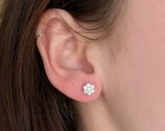 Cluster Pave Earring Studs w/ Round Brilliant Diamonds in 18k