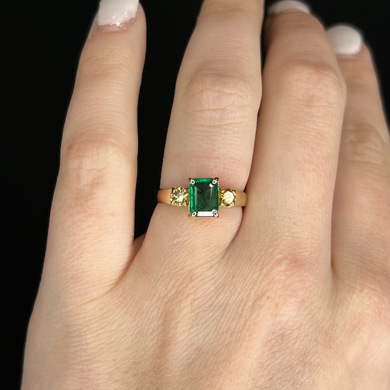 Emerald & Yellow Diamond Ring in 14k Yellow Gold - image 9