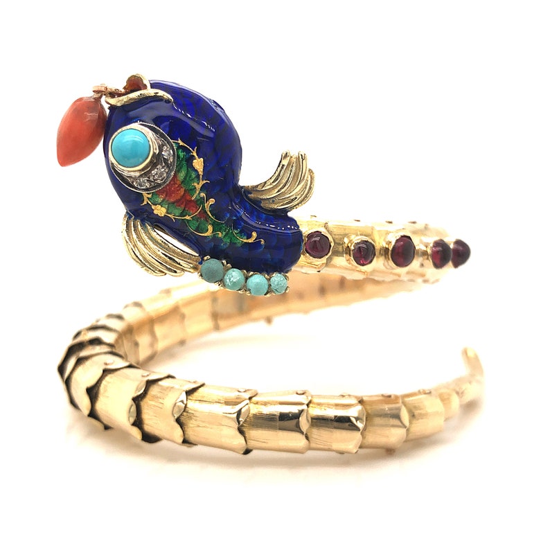 Vintage Enamel Fish Bracelet w/Diamonds in 14k Yellow Gold image 3