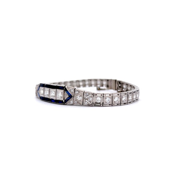 Antique Art Deco Sapphire Bracelet in 14k White G… - image 2