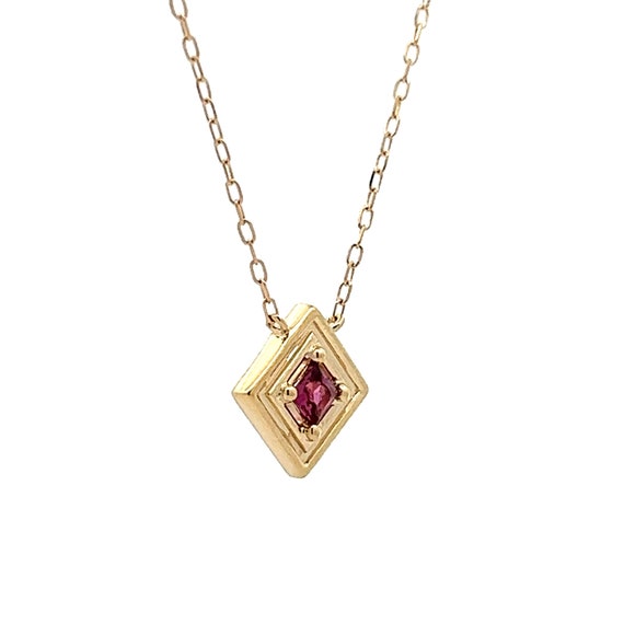 Pink Tourmaline Square Pendant Necklace in Yellow… - image 3