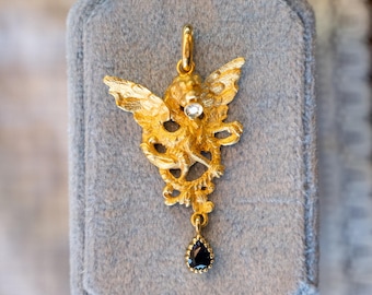 Diamond & Sapphire Dragon Pendant in 22k Yellow Gold