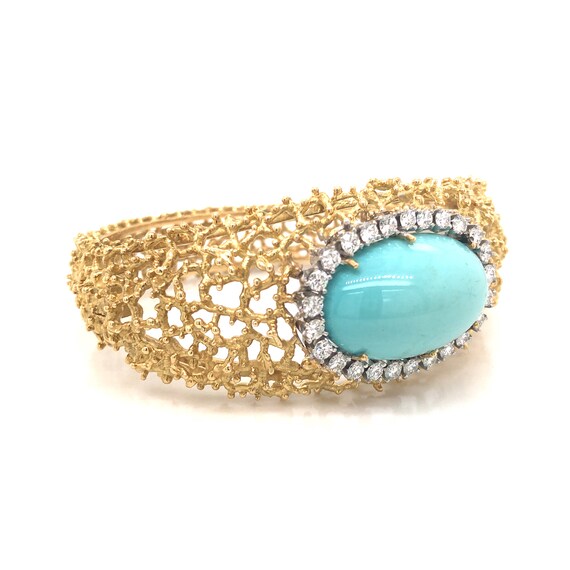 Organic Turquoise & Diamond Bracelet in 18k Yello… - image 4