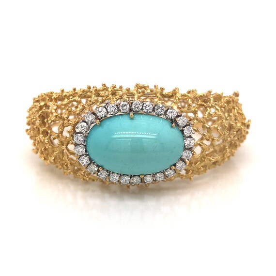 Organic Turquoise & Diamond Bracelet in 18k Yello… - image 2