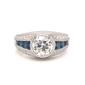 Bezel Set Diamond & Sapphire Engagement Ring in Platinum image 2