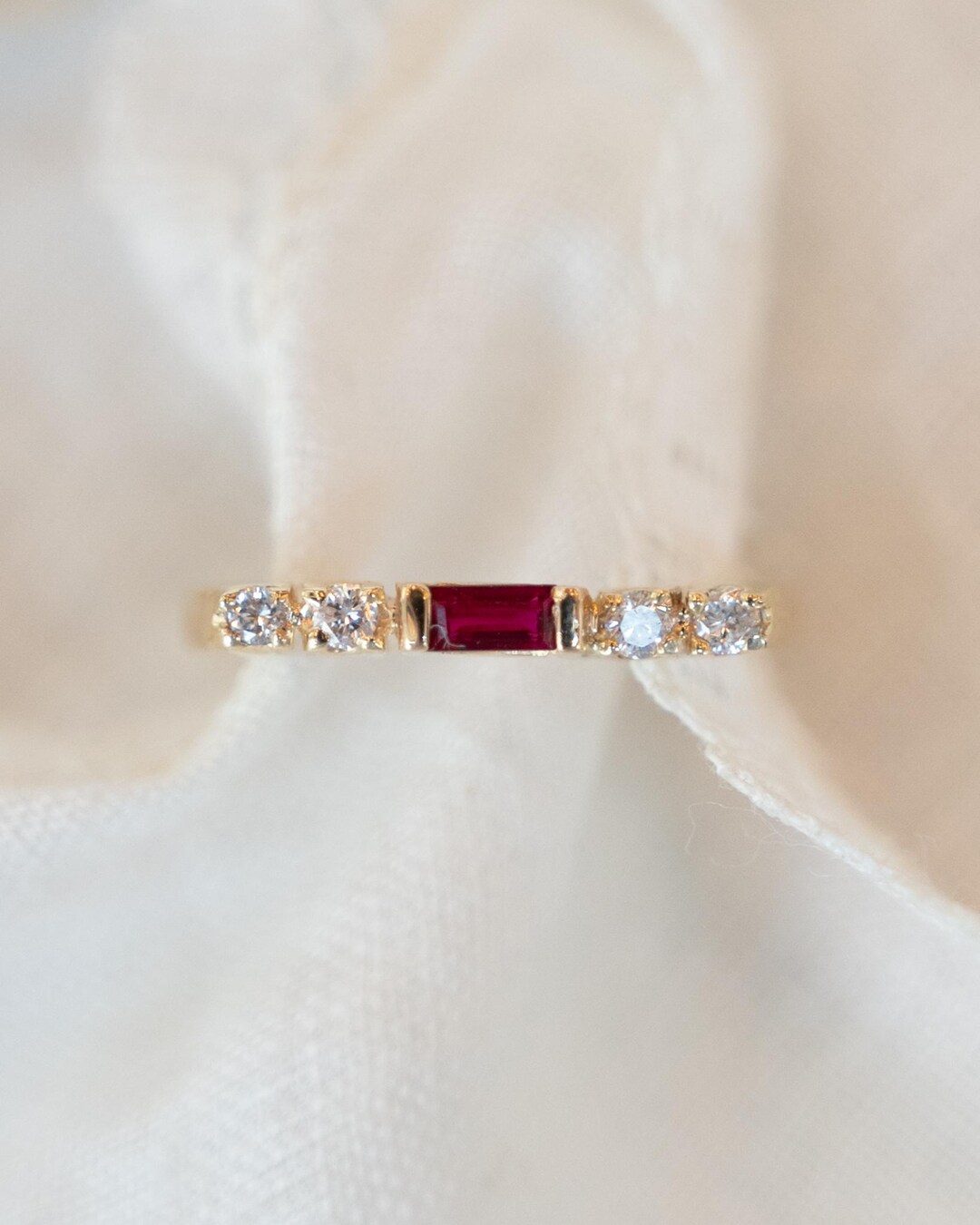 Ruby & Diamond Stacking Ring in 14k Yellow Gold - Etsy