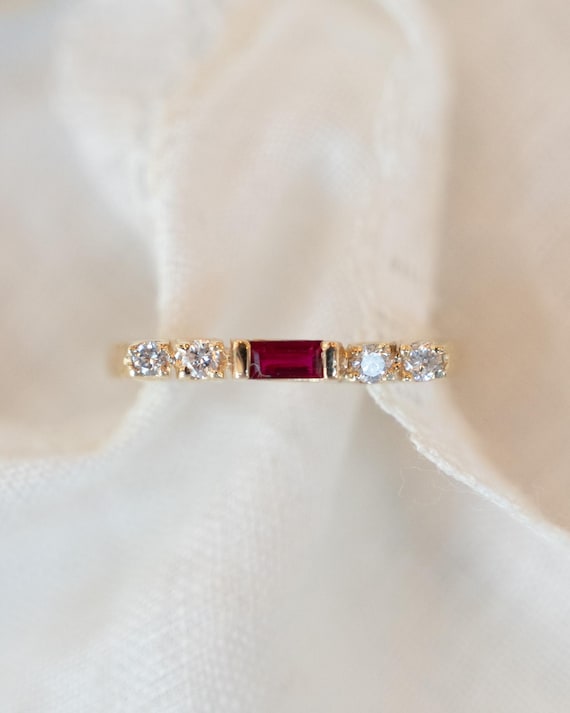 Ruby & Diamond Stacking Ring in 14k Yellow Gold - image 1