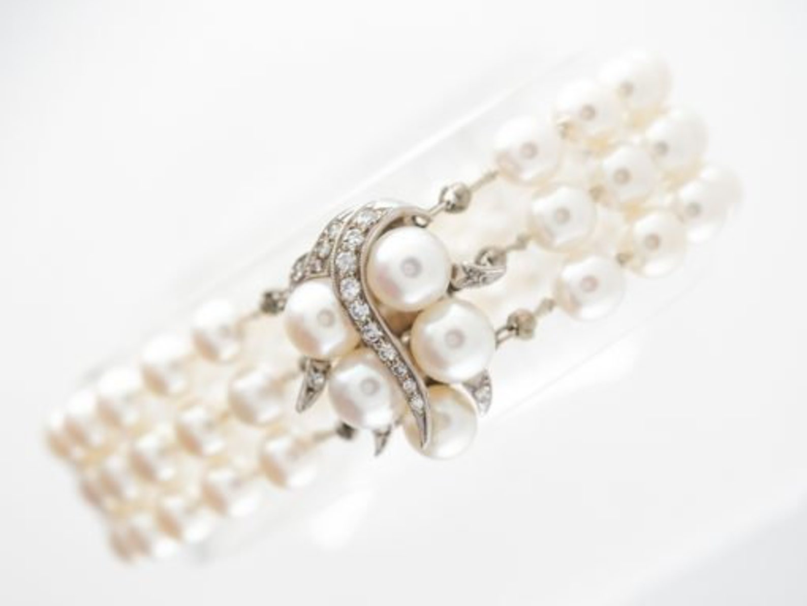 Antique Three Strand Pearl & Diamond Bracelet in 14k Etsy