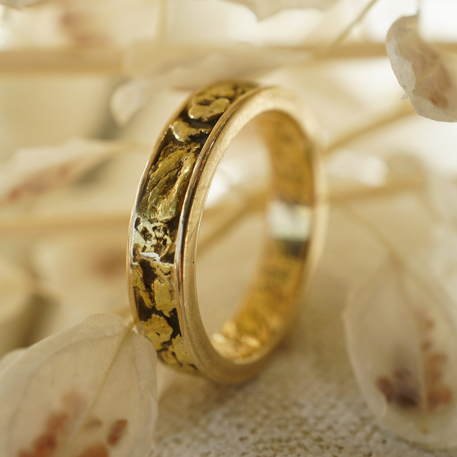 Midcentury Gold Nugget Wedding Band in 14k Yellow Gold Etsy