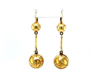 Swirl Pattern Drop Earrings in 14k Yellow Gold